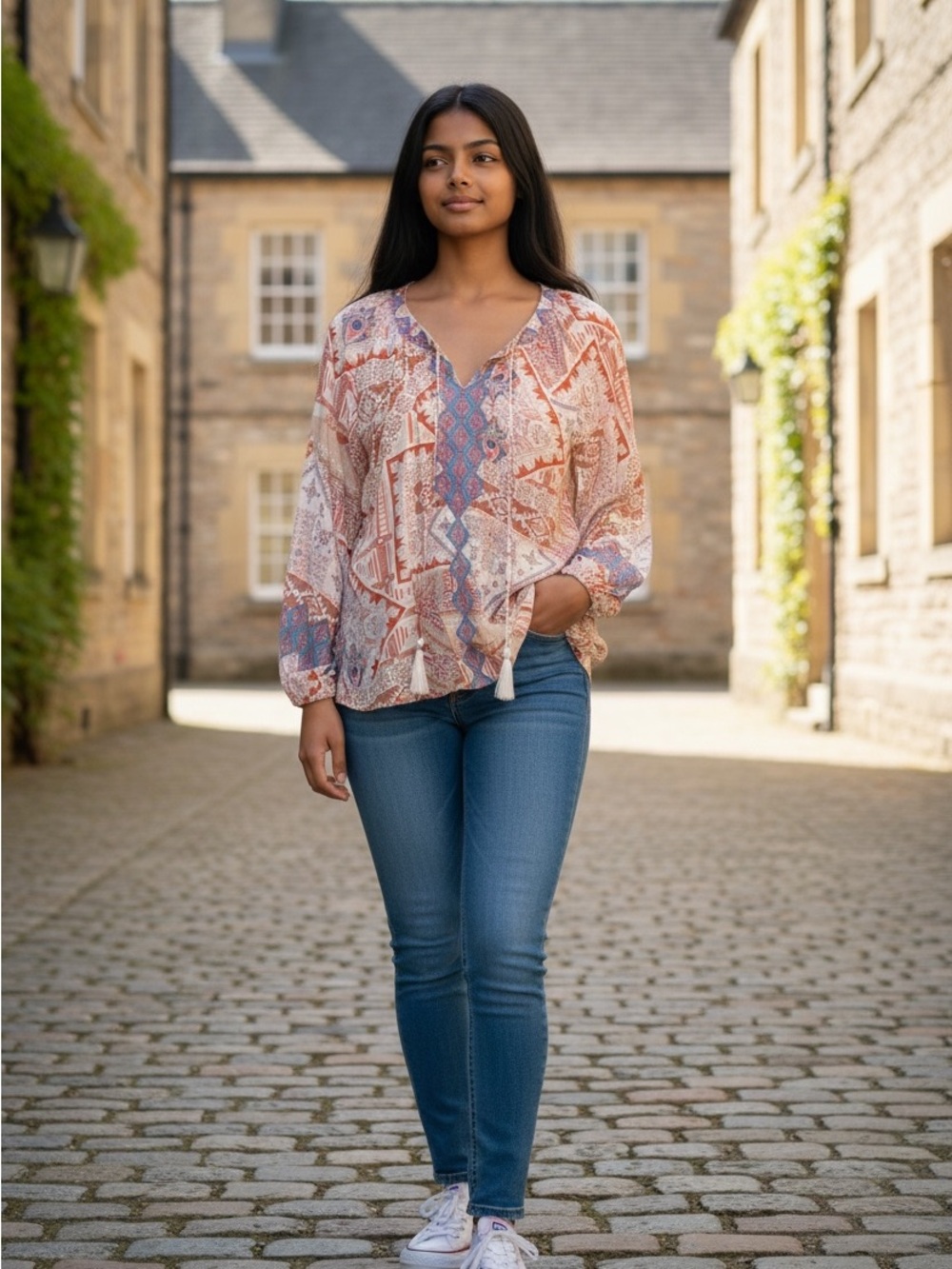 Savanna Jane Lg Multicolor Patterned Top